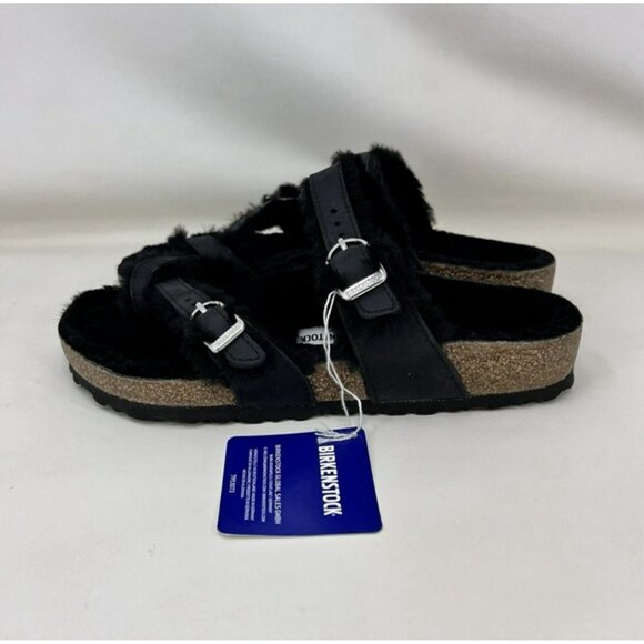 Birkenstock Mayari Shearling Lined Sandals Black Women’s Size 7 / EUR Size 38 - Picture 2 of 7